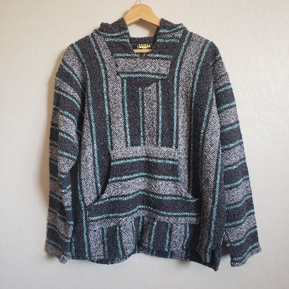Unlisted Sweaters - Baja Hoodie Striped Beach Pullover Sweater Grey/Mint Size Women's Large